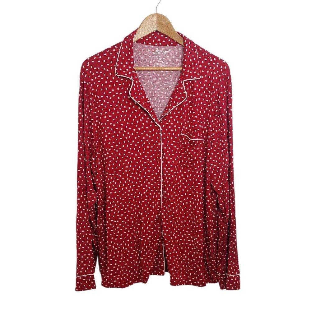 Liz Claiborne Cool and Calm Women's Size XXL Long Sleeve Pajama Top Red Dots